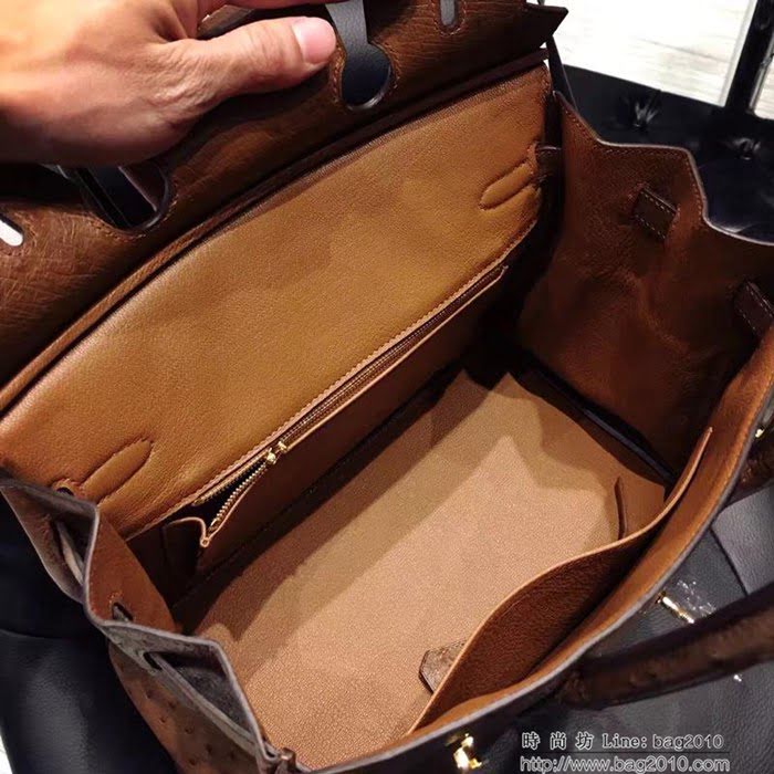 HERMES愛馬仕 鉑金包 Birkin 30 南非原產KK級鴕鳥皮 頂級工藝 土黃 手縫蠟線 手提包  Ama1229